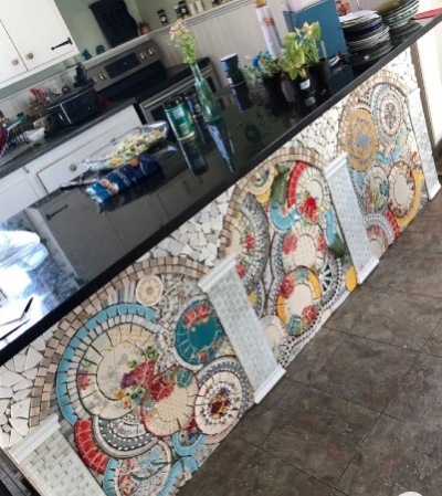 Boho broken plate tile kitchen mosaic