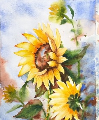 Classic Sunflower Painting with golden petals...