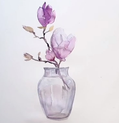Clear Glass Vase and Magnolia Flowers