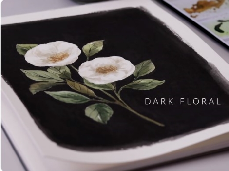 Dramatic Dark Watercolor Flowers