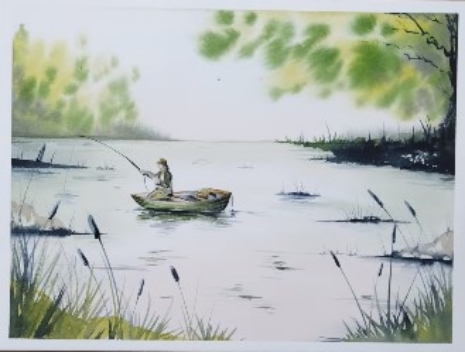 Fishing Boat on a Lake painting