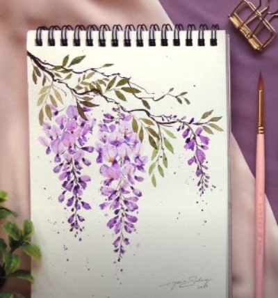 Loose and Dreamy Wisteria Flowers in purple and white