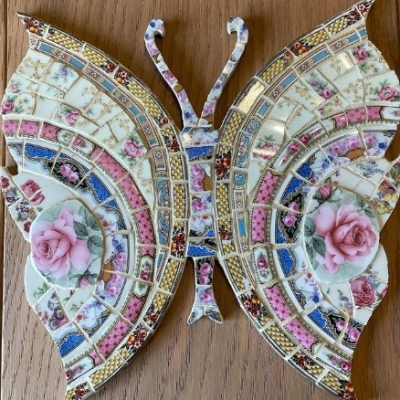 Mosaic butterfly craft with broken China