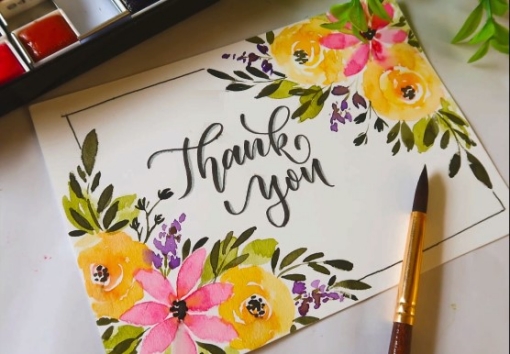 Floral Watercolor Border for Greeting Cards