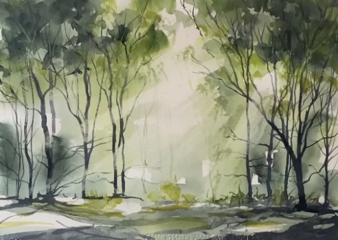 Simple BEGINNERS Woodland SUNBEAMS Watercolour Landscape