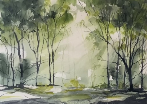 Simple BEGINNERS Woodland SUNBEAMS Watercolour Landscape