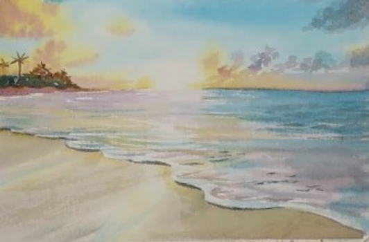 Watercolor Ocean Beach Sunset