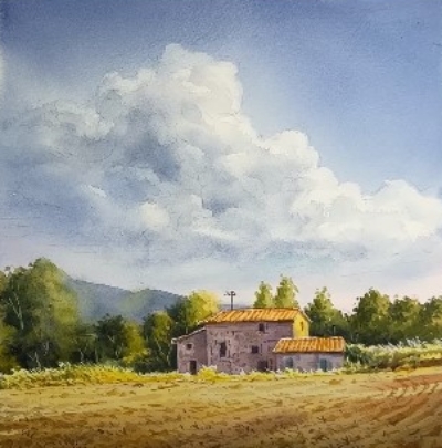 Watercolor painting landscape