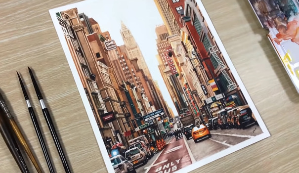 watercolor-painting-of-a-city