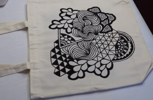 Abstract + geometric patterns on a tote bag