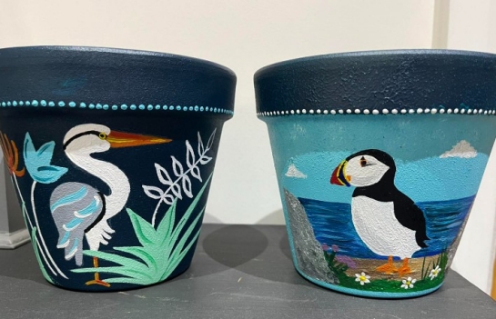 Birds Painted pot