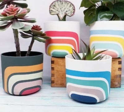 Bright Retro Lines Planter