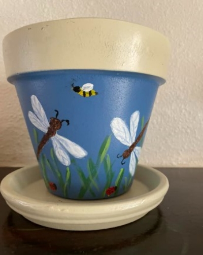 Dragonfly painted pot