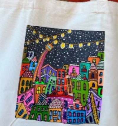 Urban Toronto Hand Painted Tote Bag