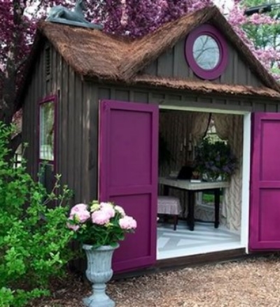 earthy hues with bright purple borders