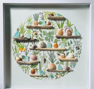 Sea shell and glass indoor garden