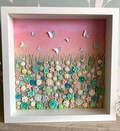 Sunset sky framed flower meadow garden