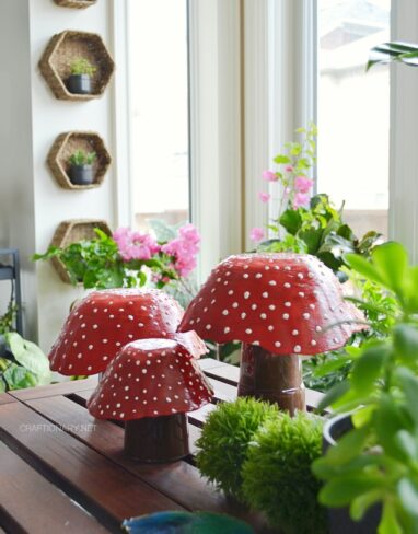 DIY Bowl and Glass Mushrooms Garden Decor