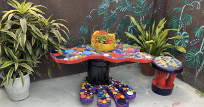 Cement-Craft-Ideas-cardboard-bottle-caps-furniture