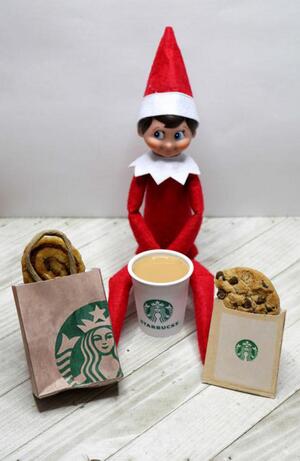Elf-on-shelf-Drinking-k-cup-coffee