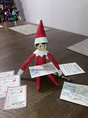 Quarantine-Elf-on-shelf-with-Free-Coloring-Printable