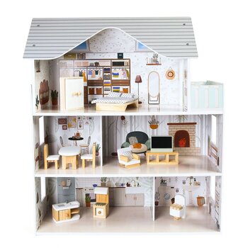 Wooden-dollhouse-with-furniture