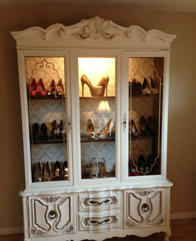 Repurposed-China-Hutch-into-a-ShoeHandbags-and-Jewelry-Display