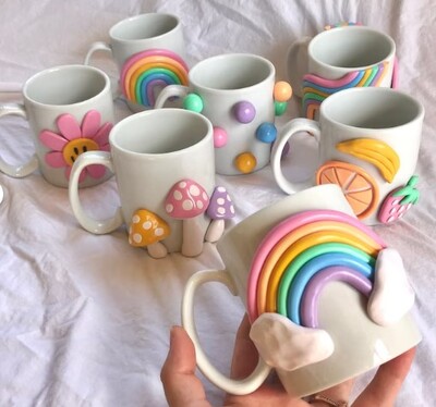Polymer Clay Decorated Coffee Mugs