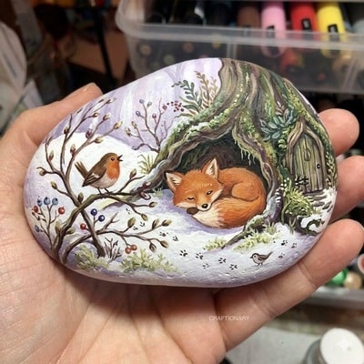 painted-fox-and-bird-winter-rock-ideaJPG