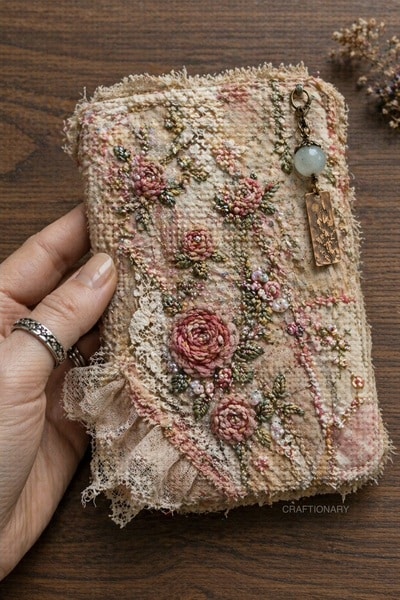 slow-stitching-a-book-cover-with-fabric-scraps-and-needlepoint-work