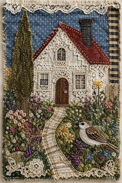slow-stitching-landscape-artwork-with-fabric-scraps-patchwork-and-embroidery