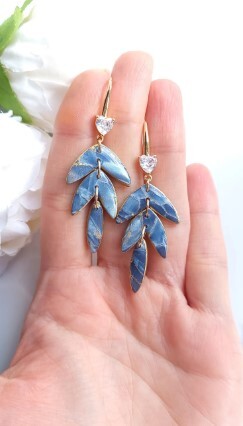 Metallic Blue and Gold Marble Earrings