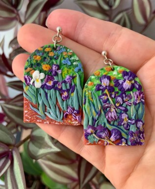 Painted Van Gogh Floral Dangles