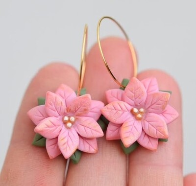 Pink Poinsettias Earrings 