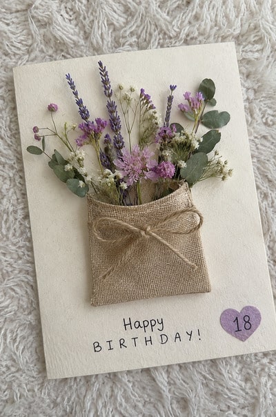 make-custom-birthday-wishes-handmade-card-with-flowers-faux-dried-artificial-pressed