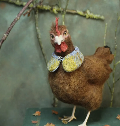 needle-felting-Hen-with-tweed-collar