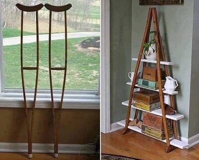 Old-Crutches-Bookshelf-repurpose