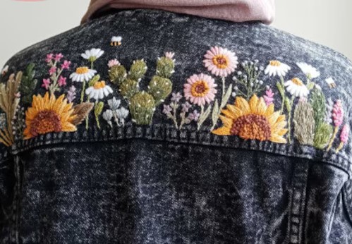 hand-embroidered-jacket-idea-Sunflower-and-Daisy-Starter-Kit