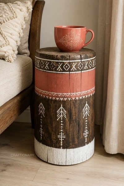 painted-wood-log-side-table