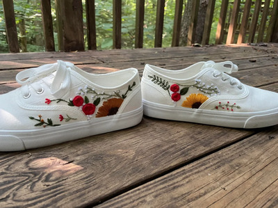 Sunflower-and-Rose-Embroidery-on-White-Sneakers