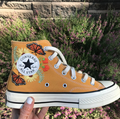 hand-embroidered-Monarch-Butterfly-with-Wildflower-Accents-on-Mustard-High-Tops