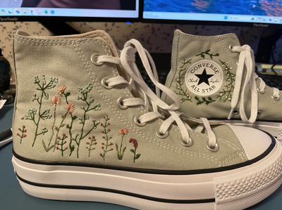 hand-embroidered-Sage-Green-High-Tops-with-Scattered-Florals