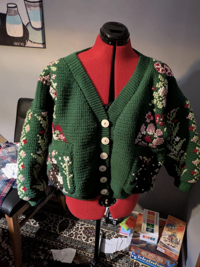 Cross-Stitch-on-Crochet-Jacket