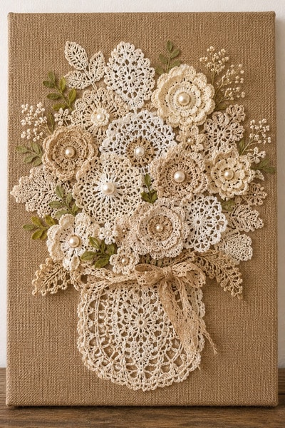 old-crochet-doilies-bouquet-wall-art