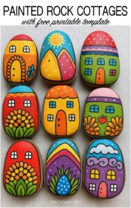 Rock Painting: Charming Cottages on Rocks With Free Printable - Craftionary