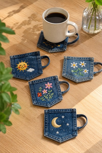 repurposed-old-jean-mug-shaped-coasters-with-embroidery