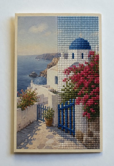 cross-stitching-on-vintage-painting