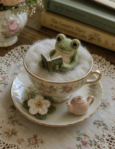 teacup-needle-felting-frog-art
