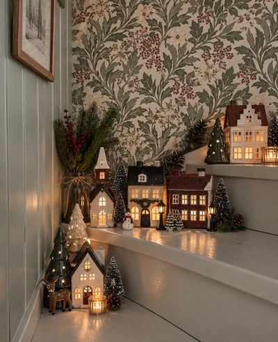 cute-christmas-minimalist-village-decor-staircase