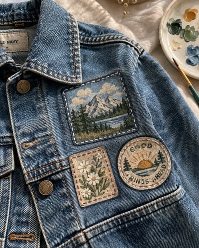 Trompe-lœil-Painted-Patches-fabric-painting-on-denim-jacket